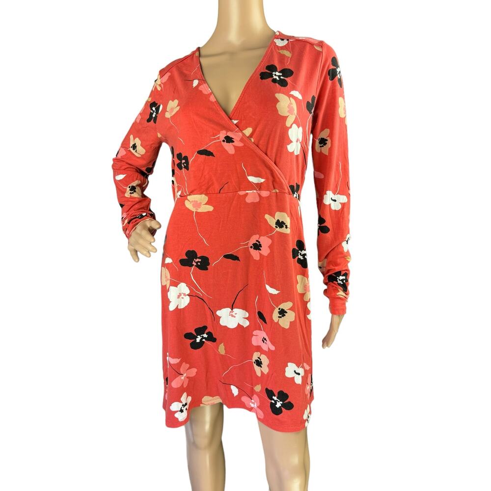Long Tall Sally Rouge Women Floral Long Sleeves V-Neck Jersey Dress Size M